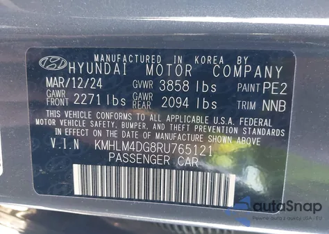 2024 Hyundai Elantra Sel z USA, uszkodzony, nr VIN KMHLM4DG8RU765121